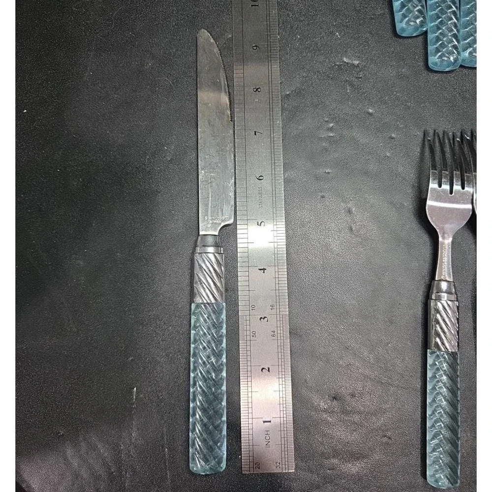 Acrylic Blue Handled Utensils, 17 Piece Set, Plastic Handles, Stainless‎ Steel